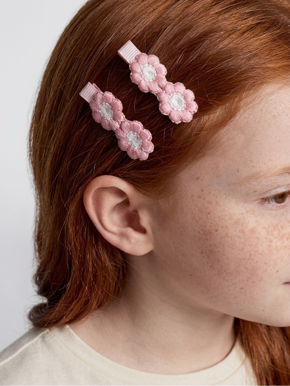 Handmade Pink Embroidered Flower Hair Clips | Set of 2 Floral Barrettes
